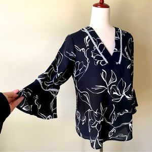 KARL LAGERFELD Black & White Top, Pearl-Like Decoration on Neckline & Sleeve (S)